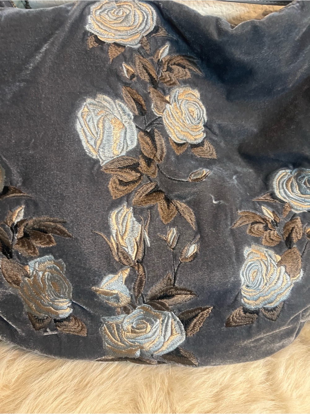 Urban Expressions Slate Gray Velvet Embroidered Hobo - Picture 5 of 9